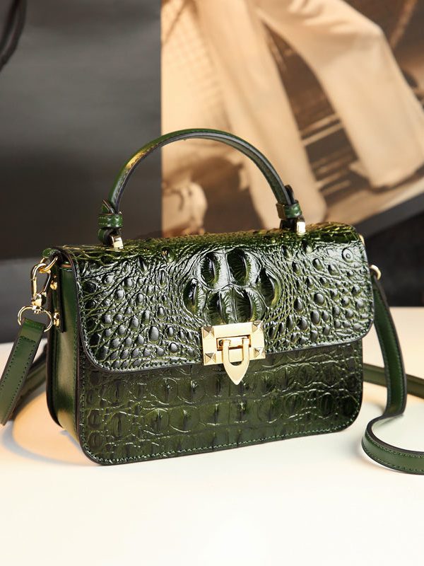 Classy Alligator Pattern Faux Leather Satchel Handbag