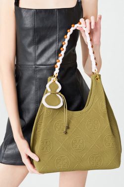 Classy Army Green Jacquard Tasseled Cotton Women Shoulder Bags