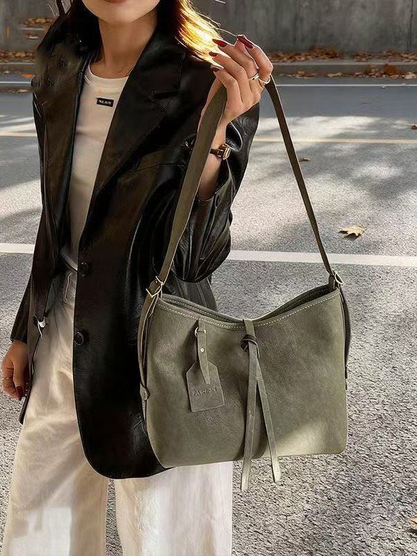 Classy Army Green Solid Durable Faux Leather Messenger Bag