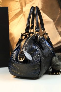 Classy Black Blue Versatile Calf Leather Tote Handbag