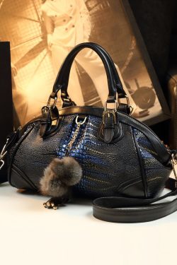 Classy Black Blue Versatile Calf Leather Tote Handbag