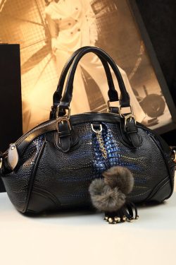 Classy Black Blue Versatile Calf Leather Tote Handbag