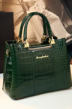 Classy Black Embossed Versatile Calf Leather Tote Handbag