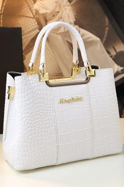 Classy Black Embossed Versatile Calf Leather Tote Handbag