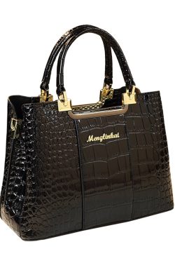 Classy Black Embossed Versatile Calf Leather Tote Handbag