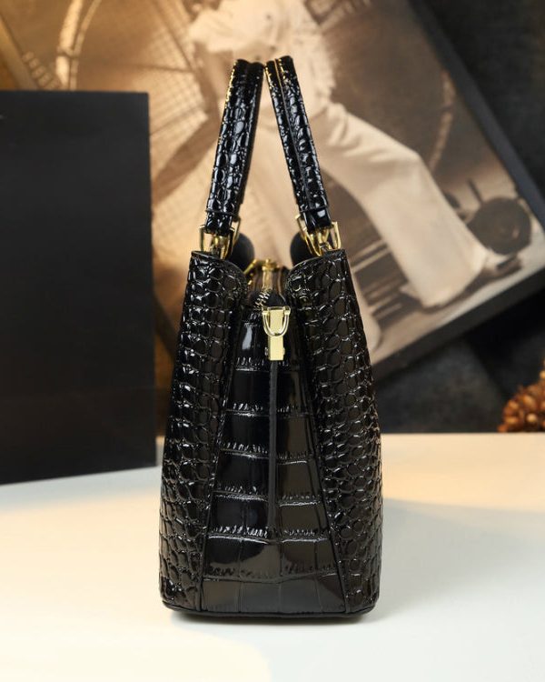 Classy Black Embossed Versatile Calf Leather Tote Handbag