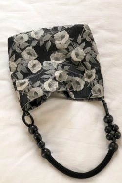 Classy Black Rose Jacquard Nylon Satchel Handbag