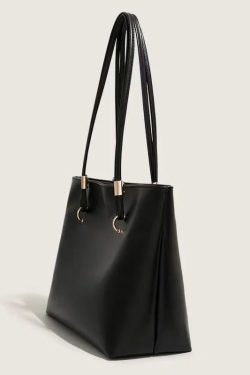 Classy Black Solid Durable Large Capacity Faux Leather Shoulder Bags