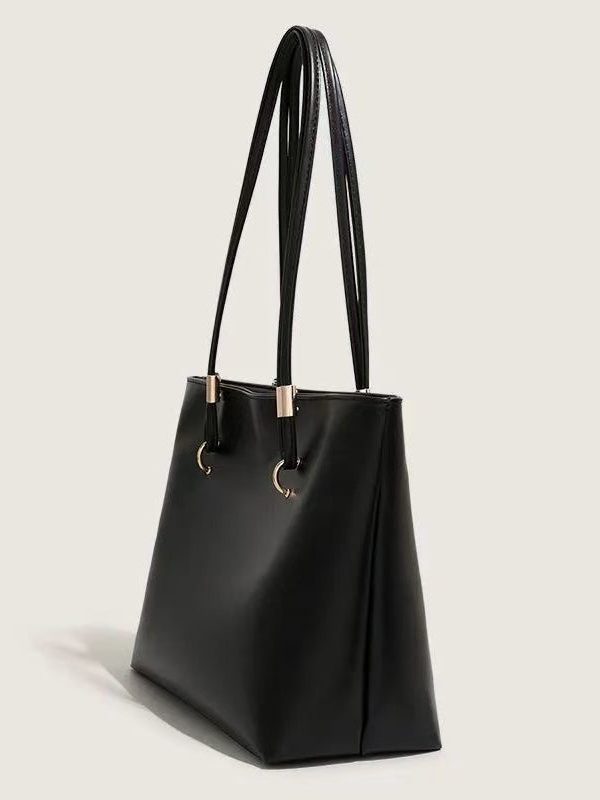 Classy Black Solid Durable Large Capacity Faux Leather Shoulder Bags