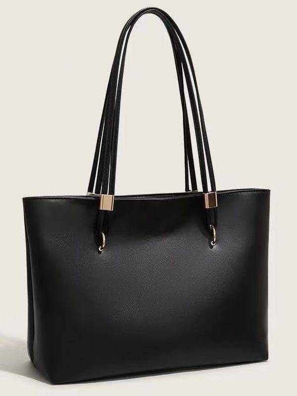 Classy Black Solid Durable Large Capacity Faux Leather Shoulder Bags