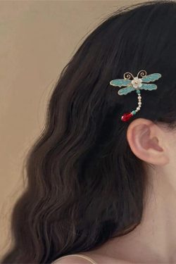 Classy Blue Butterfly Sterling Silver Overgild Enamel Pearl Tassel Hairpin