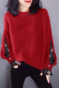 Classy Blue fashion tulle Knit Sweater Tops Winter