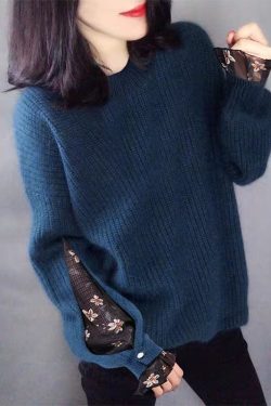 Classy Blue fashion tulle Knit Sweater Tops Winter