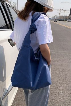 Classy Blue Large Capacity nylon Satchel Handbag