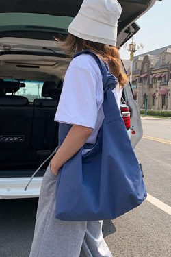 Classy Blue Large Capacity nylon Satchel Handbag