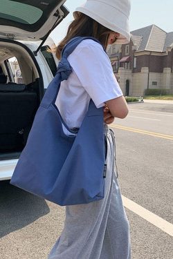 Classy Blue Large Capacity nylon Satchel Handbag