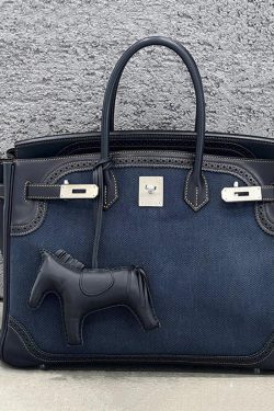 Classy Blue Patchwork Canvas Durable Tote Bag