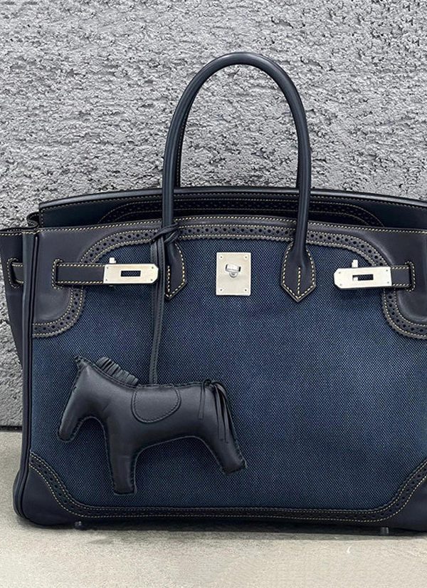 Classy Blue Patchwork Canvas Durable Tote Bag