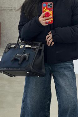 Classy Blue Patchwork Canvas Durable Tote Bag