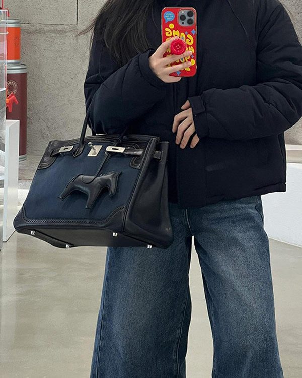 Classy Blue Patchwork Canvas Durable Tote Bag