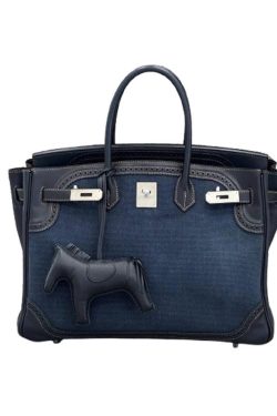 Classy Blue Patchwork Canvas Durable Tote Bag