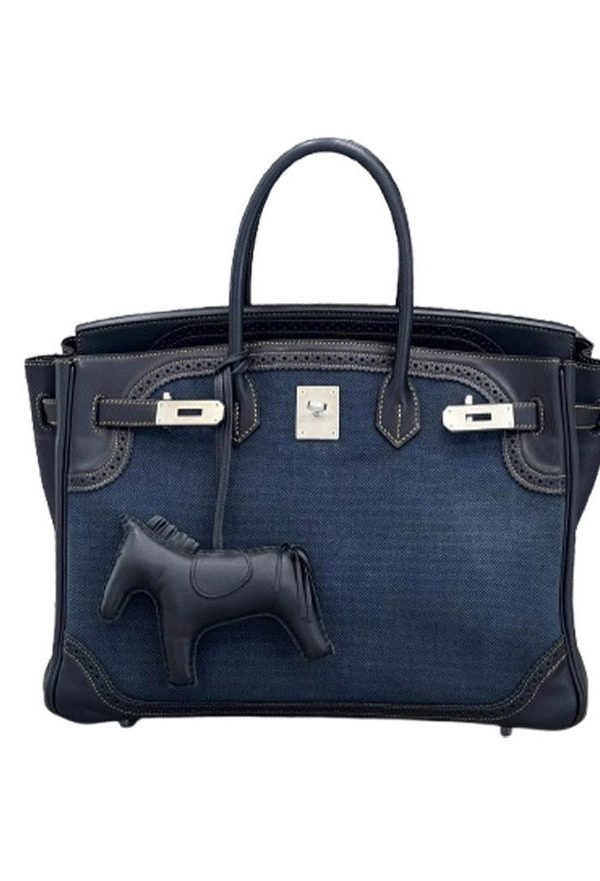 Classy Blue Patchwork Canvas Durable Tote Bag