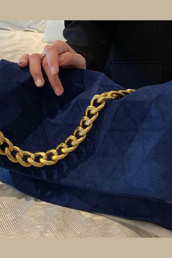 Classy Blue Versatile Suede Flap Bag