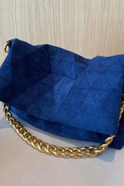 Classy Blue Versatile Suede Flap Bag