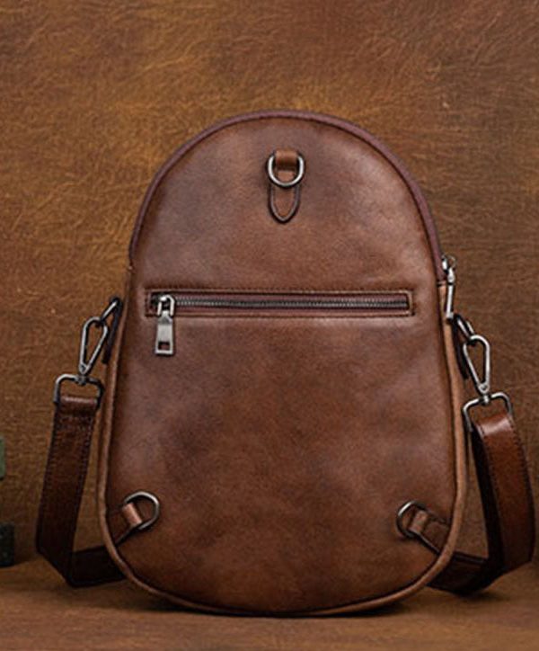 Classy Brown Colorblock Paitings Calf Leather Backpack Bag