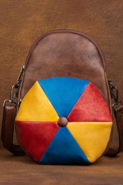 Classy Brown Colorblock Paitings Calf Leather Backpack Bag