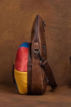 Classy Brown Colorblock Paitings Calf Leather Backpack Bag