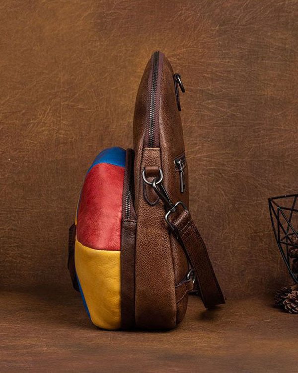 Classy Brown Colorblock Paitings Calf Leather Backpack Bag