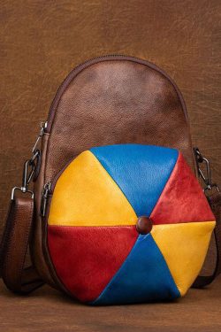 Classy Brown Colorblock Paitings Calf Leather Backpack Bag