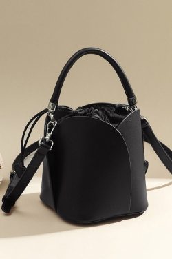 Classy Brown Drawstring Durable Faux Leather Bucket Bag