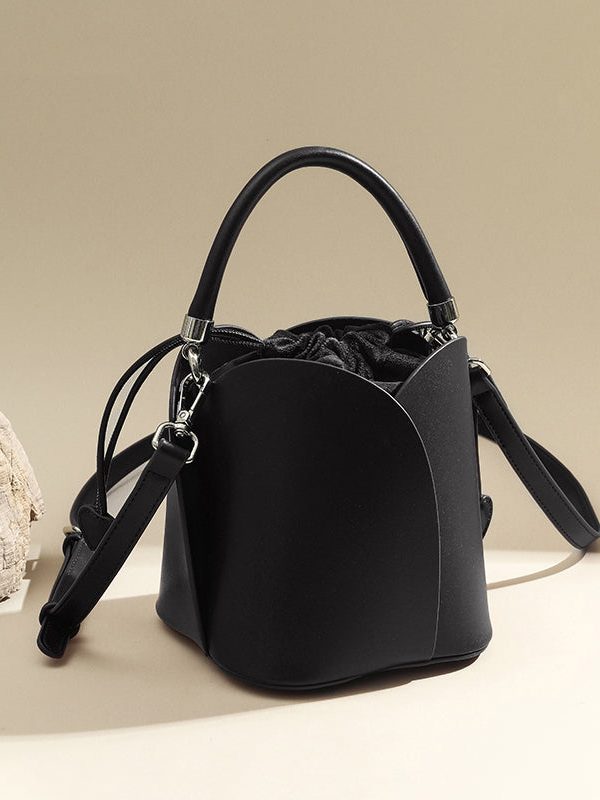 Classy Brown Drawstring Durable Faux Leather Bucket Bag