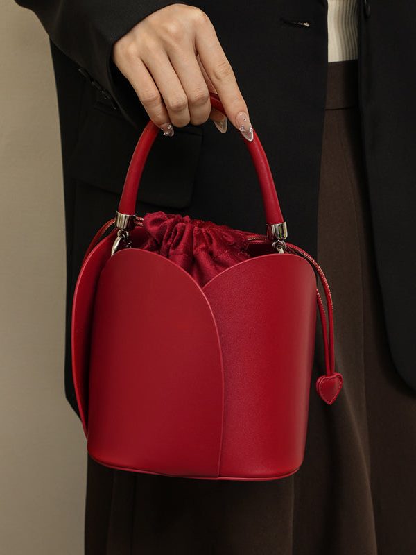 Classy Brown Drawstring Durable Faux Leather Bucket Bag