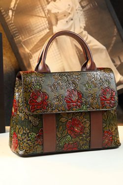 Classy Brown Embossed Large Capacity Calf Leather Tote Handbag