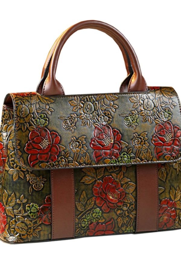 Classy Brown Embossed Large Capacity Calf Leather Tote Handbag