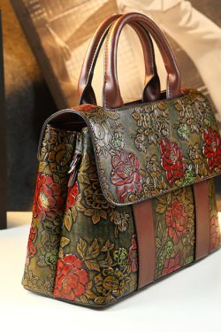 Classy Brown Embossed Large Capacity Calf Leather Tote Handbag