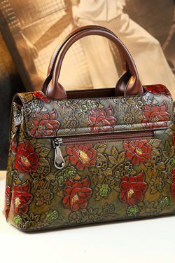 Classy Brown Embossed Large Capacity Calf Leather Tote Handbag