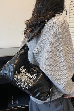 Classy Brown Embroidered Flower Letter Faux Leather Messenger Bag