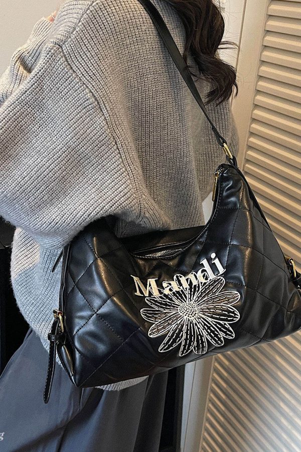 Classy Brown Embroidered Flower Letter Faux Leather Messenger Bag