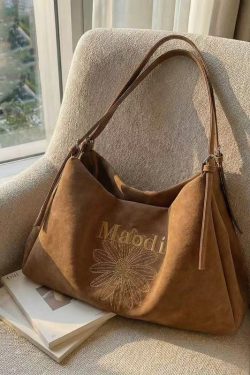 Classy Brown Embroidered Flower Letter Faux Leather Women Handbag