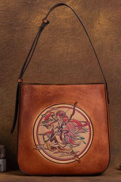 Classy Brown Large Capacity Paitings Calf Leather Satchel Handbag