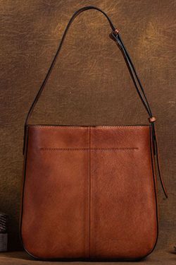 Classy Brown Large Capacity Paitings Calf Leather Satchel Handbag