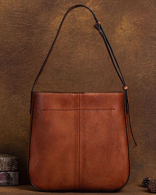 Classy Brown Large Capacity Paitings Calf Leather Satchel Handbag