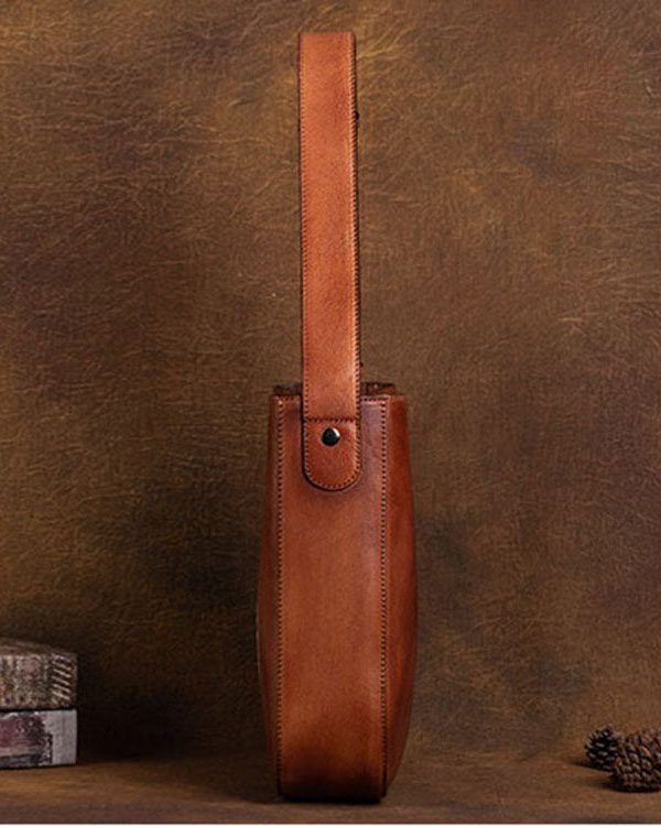 Classy Brown Large Capacity Paitings Calf Leather Satchel Handbag