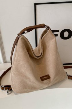 Classy Brown Large Capacity Solid Durable Suede Shoulder Bags