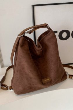 Classy Brown Large Capacity Solid Durable Suede Shoulder Bags