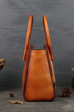 Classy Brown Paitings Calf Leather Tote Handbag